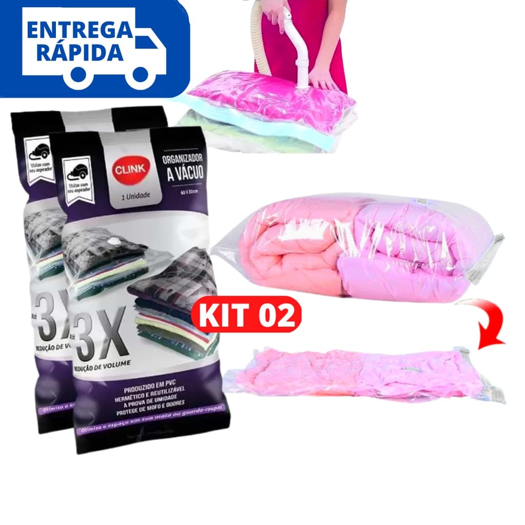 Kit 02 Saco Organizador Á Vacuo 50x60 Para Organizar Roupas