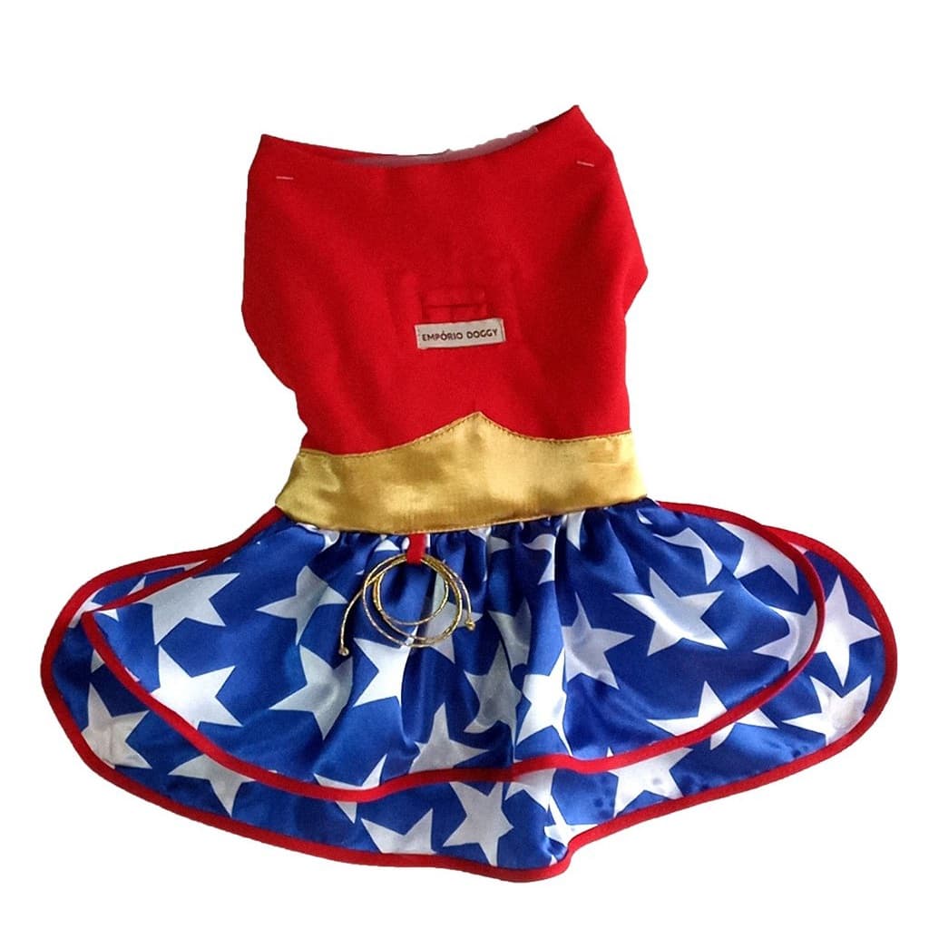 Fantasia Pet Mulher Maravilha para Cachorro e Gato Roupa Carnaval XPP ao GG