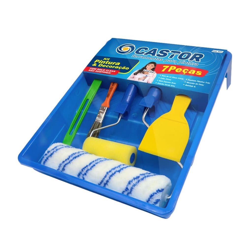Kit Pintura Pedreiro Pintor Rolo e pincel  7 Peças - Castor