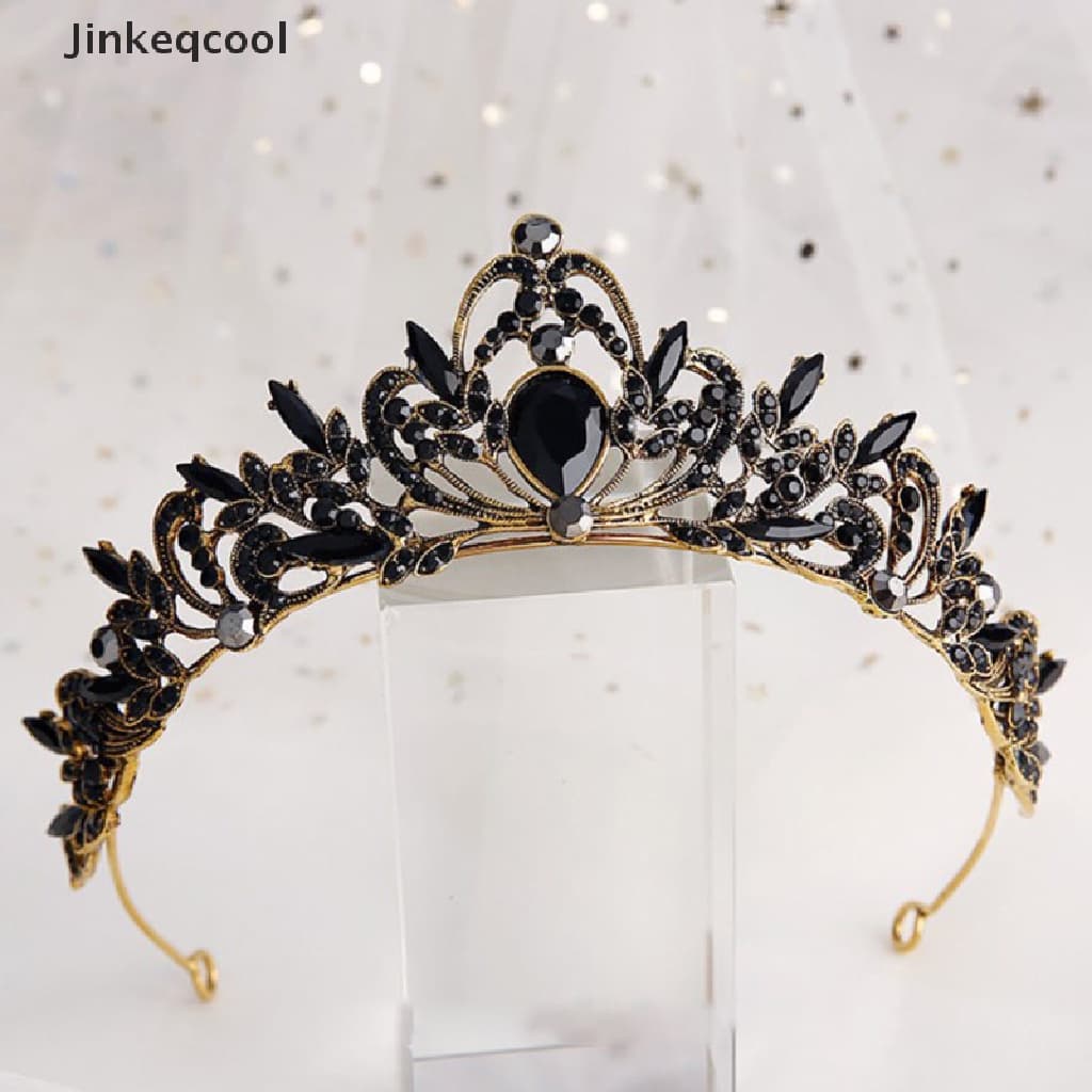 Jqbr 1 Peça Retrô Preto Cristal Coroa Rainha tiara Noivas Joias De Casamento QDD