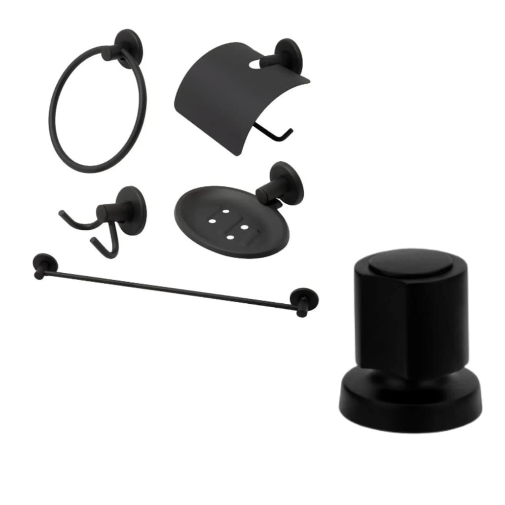 Kit Acessório Banheiro Preto 5 Peças + Acabamento C-40 preto