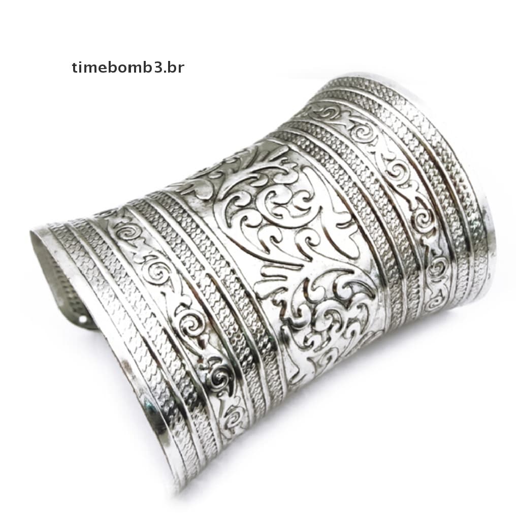 Moda Antiga Joias Curvas Longas Largas Vintage Pulseira De Punho De Metal Bangle Novo .