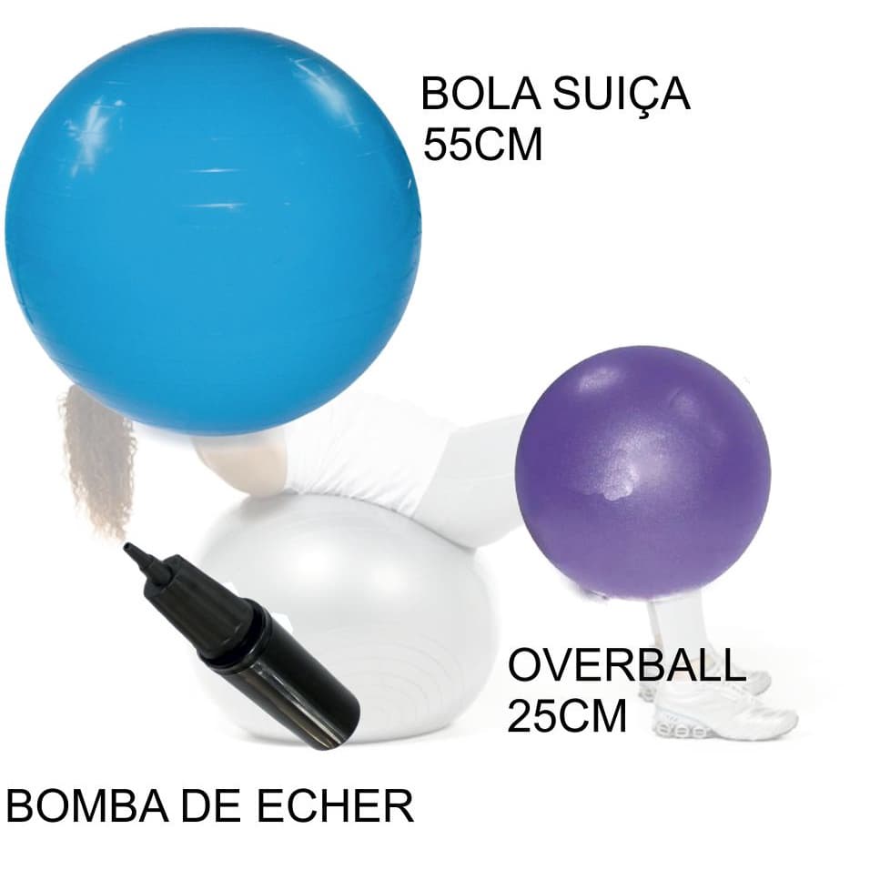 Kit Fortalecimento - Bola Suiça 55cm + Bomba de Encher + Overball 25 cm