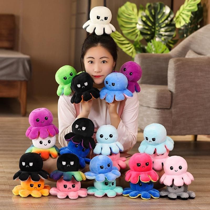 Polvo Pelúcia Reversível Grande 50cm Humor Feliz Bravo Triste Tiktok Bipolar Colorido Modelos Sortidos