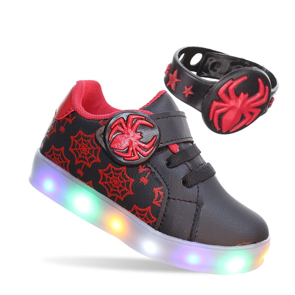 Tenis Aranha Infantil Menino Com Luzinha Led Luz Vem a Pulseira