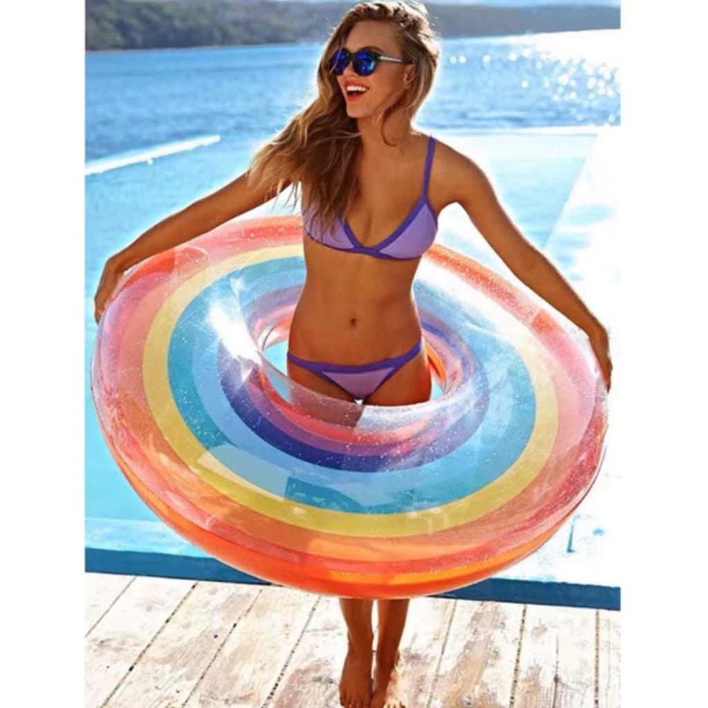 Boia Inflável Arco Iris Redonda Piscina 120cm