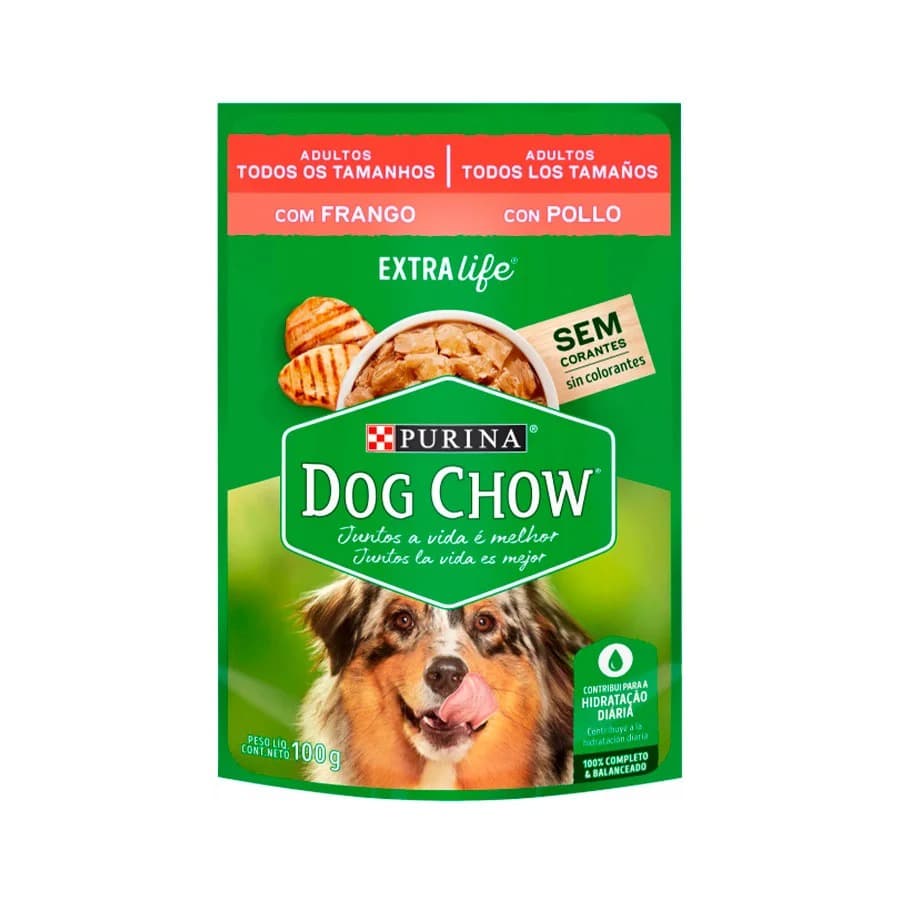 Ração Úmida dog Chow Sachê Cães Adultos sabor Frango 100g