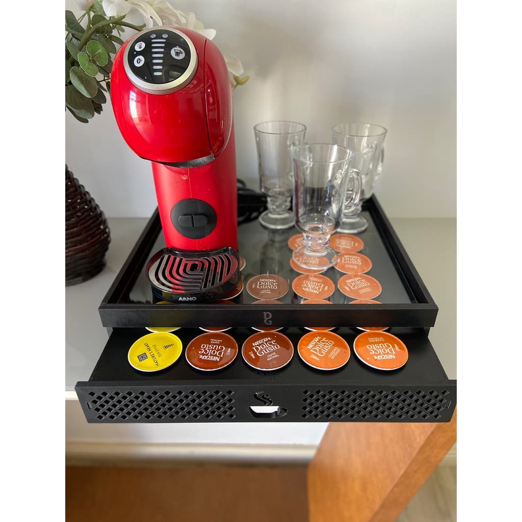 Bandeja Porta Cápsulas Cafeteira Dolce Gusto Acabamento Em Vidro