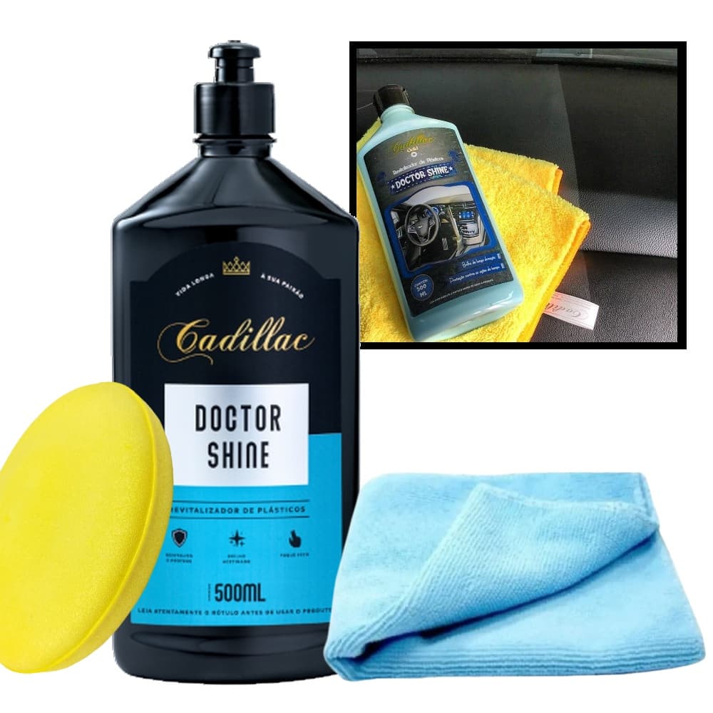 Kit Doctorshine Cadillac 500ml + pano + aplicador de espuma Revitalizador de plástico Cadillac