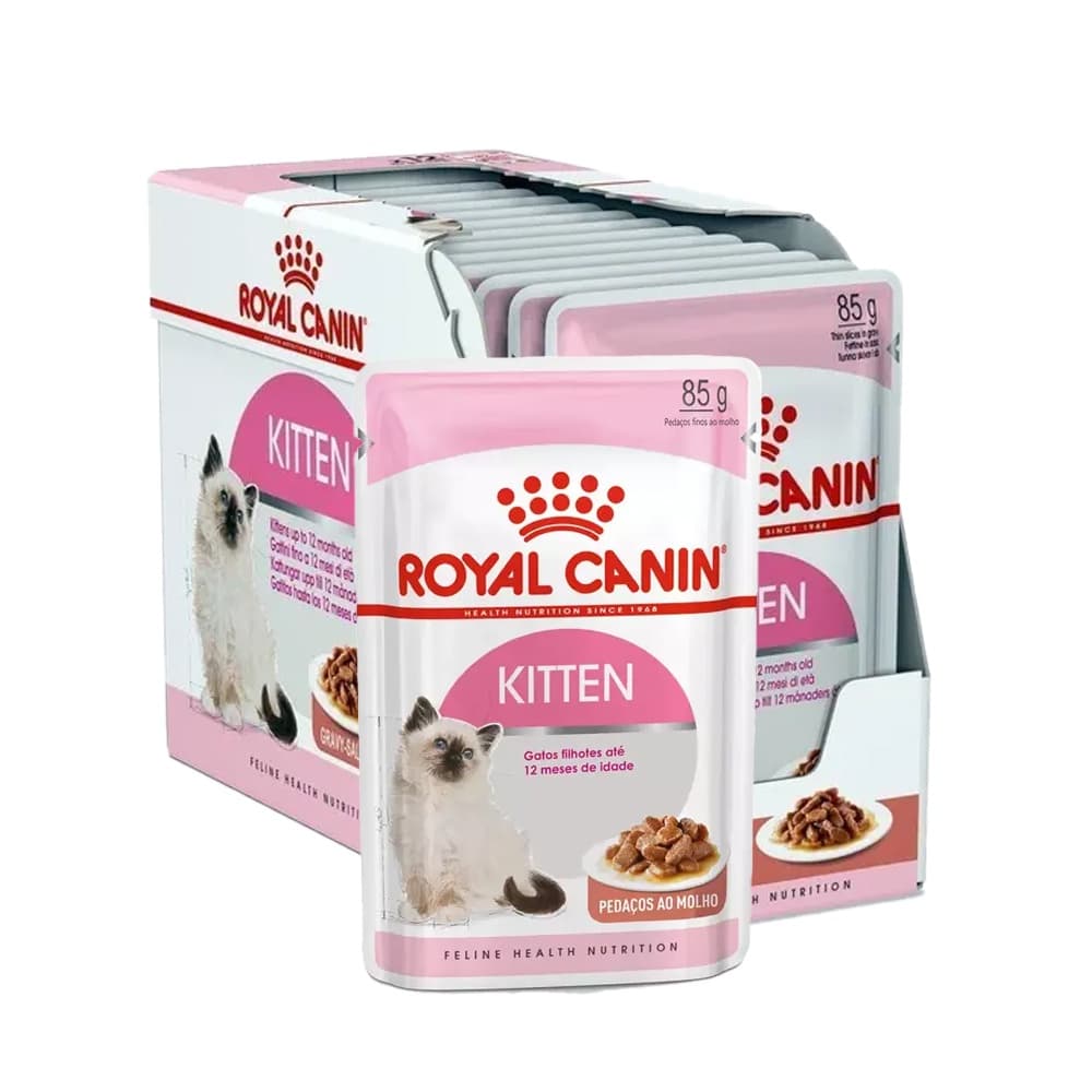 Caixa 12unRação Úmida Sachê Royal Canin Kitten Gatos Filhotes 85g