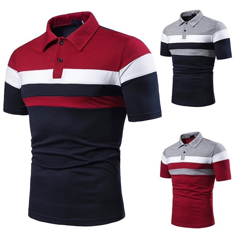 Moda Camisa Polo Listrada De Manga Curta Cor Combinando Casual Masculina Lapela