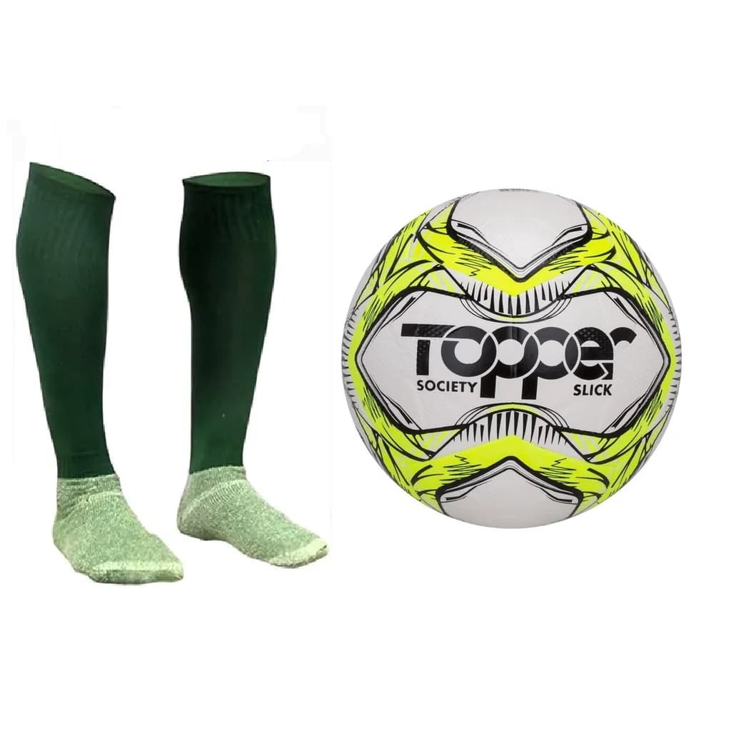 Bola Society Topper Am + Meião Esportivo Vd - Tam 38-42