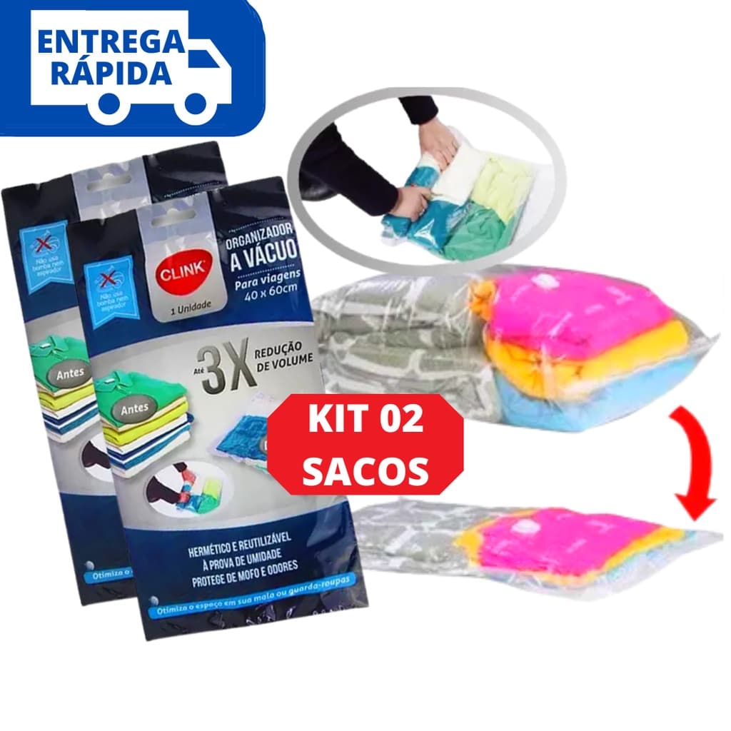 Kit 02 Saco a Vacuo Organizador de Roupa Protetor Roupa Viagem