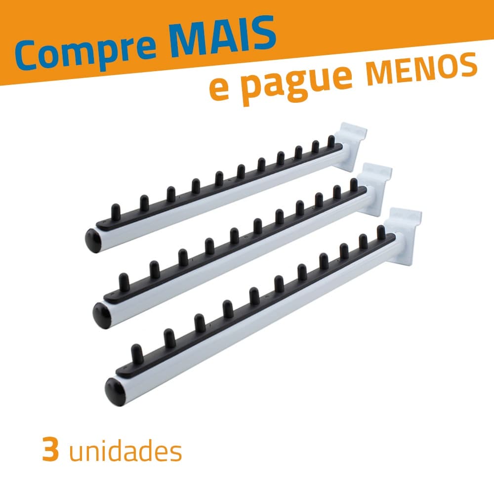 Kit Arara de Cabide Painel Canaletado - RT Inclinado - Branco 3 Unidades