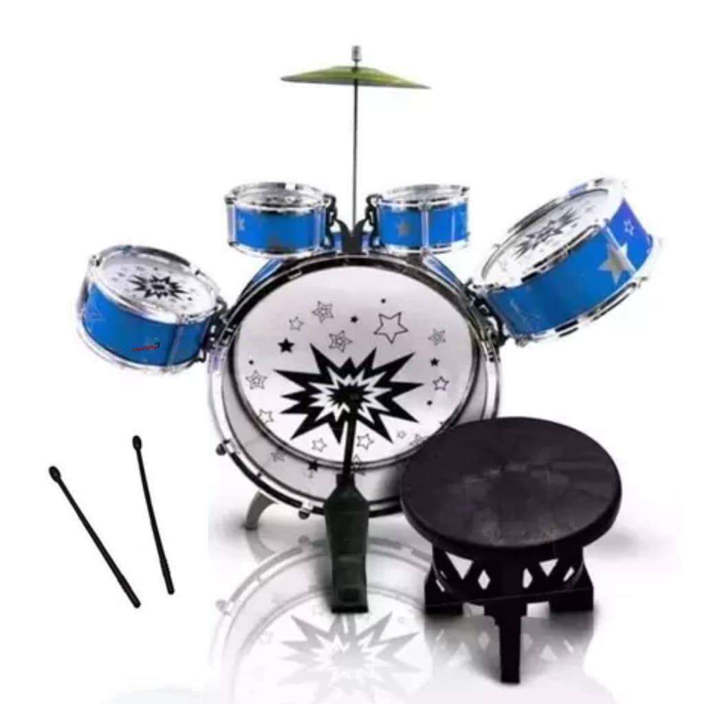Mini bateria infantil completa com banquinho menino azul