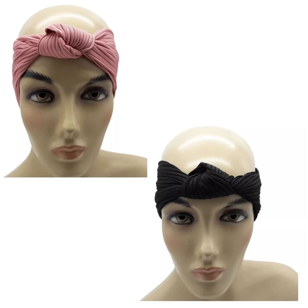 2 Faixa Para Cabelo Handband Nozinho Malha Canelada Turbante