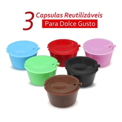 3 Cápsulas Dolce Gusto Recarregável Reutilizável Colorida Com Colher
