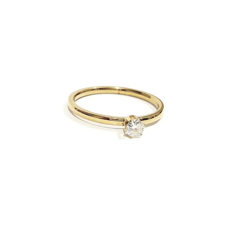 Anel Solitário Aliança Noivado 2mm Aço Inoxidável Dourado