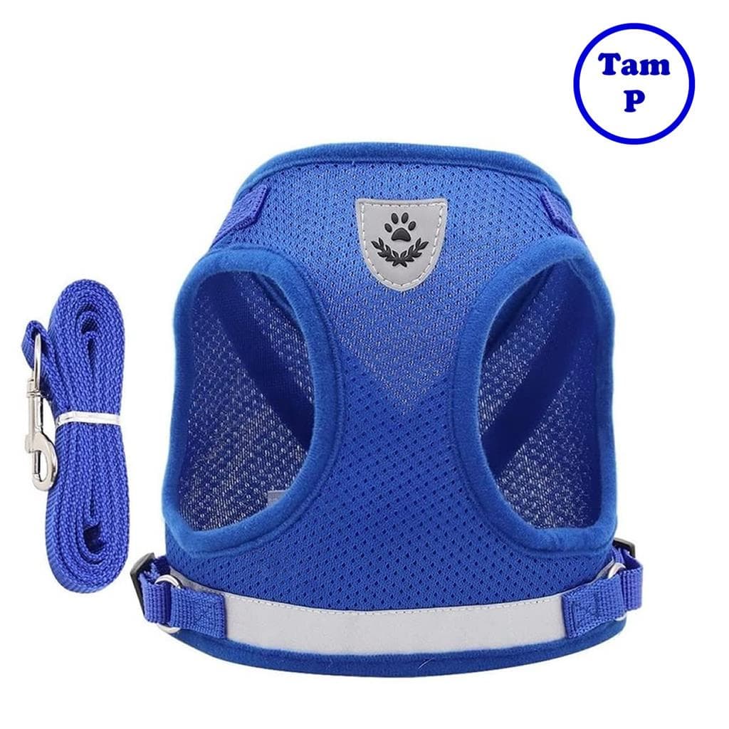 Coleira Peitoral Para Cachorro Gato Colete Refletivo Azul P