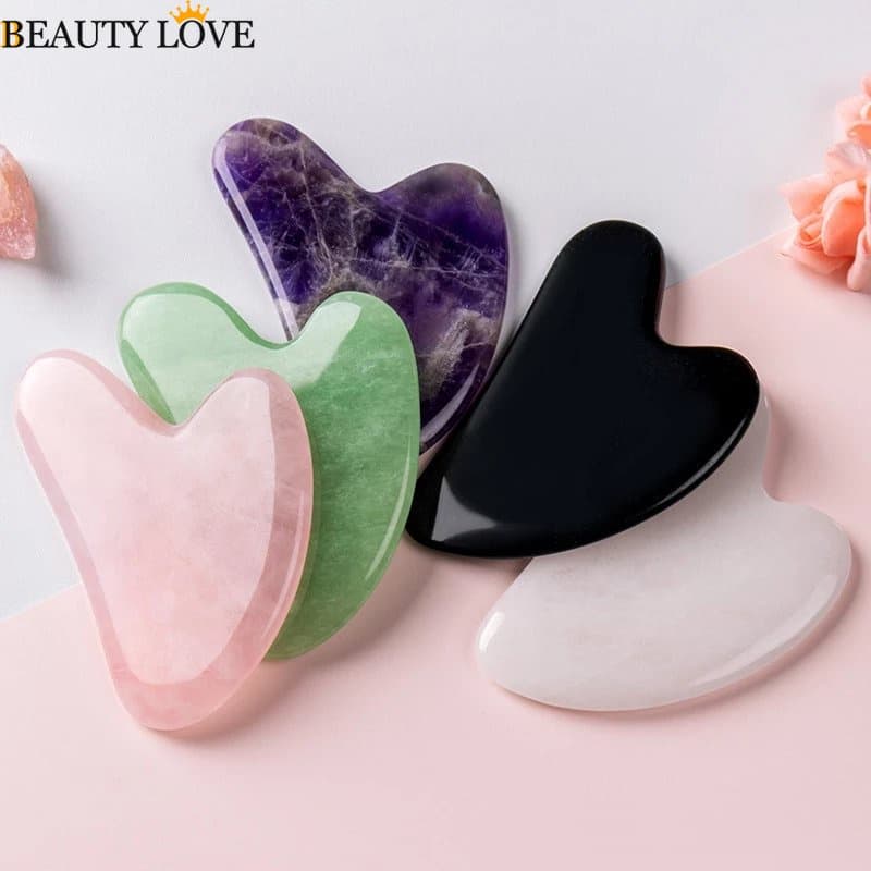 Raspador De Pedra Natural Jade Gouache Rosa Quartzo Ferramentas Faciais Gua Sha Removedor De Rugas Facial Massagem Massageador