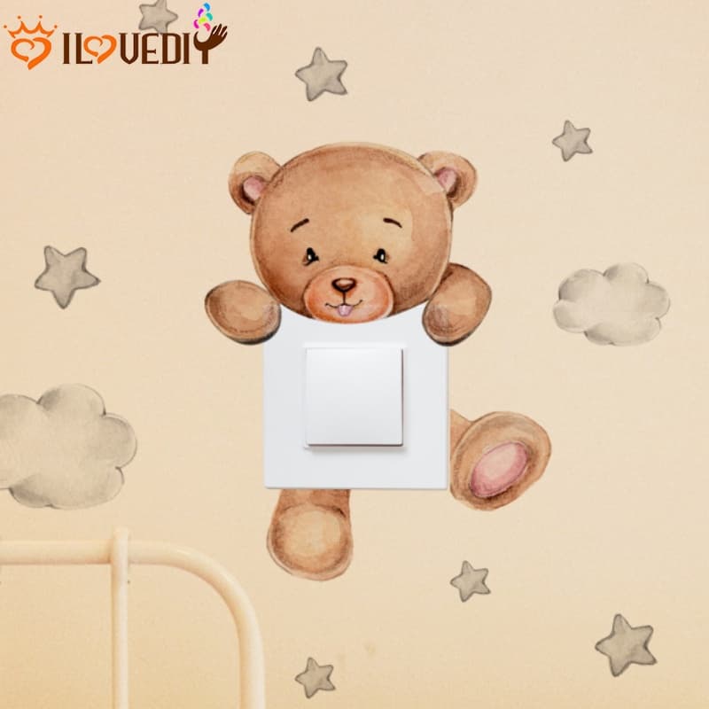 Acessórios Para Decoração De Dormitórios De Dormitório Autocolante De PVC Parede Applique Pequeno Padrão De Interruptor De Urso Adesivo De Papel À Prova D'água Decalque