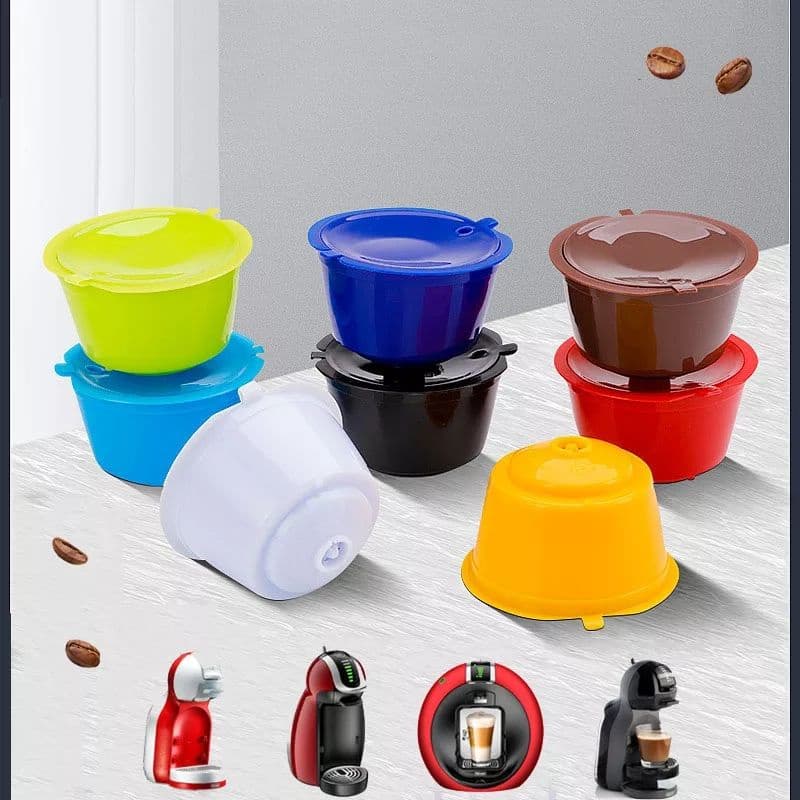 Conjunto 4 Cápsulas Reutilizável Dolce Gusto Coloridas Com Colher e Manual Segunda Geração