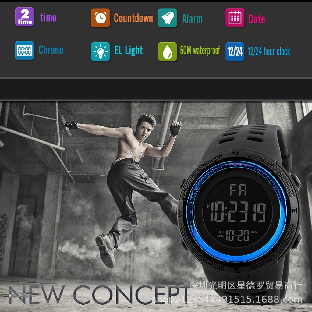 Relógio Masculino Esportivo À Prova D 'Água Luminoso Com Display Digital Preto GrandeRelógio Masculino Esportivo À Prova D 'Água Luminoso Com Display Digital Preto Grande