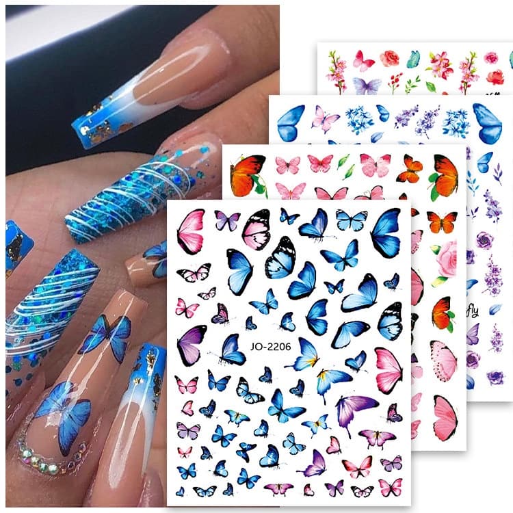 Adesivos De Borboletas Para Unhas, Borboletas Coloridas, Folhas De Manicure Autoadesivas, Decorações Diy