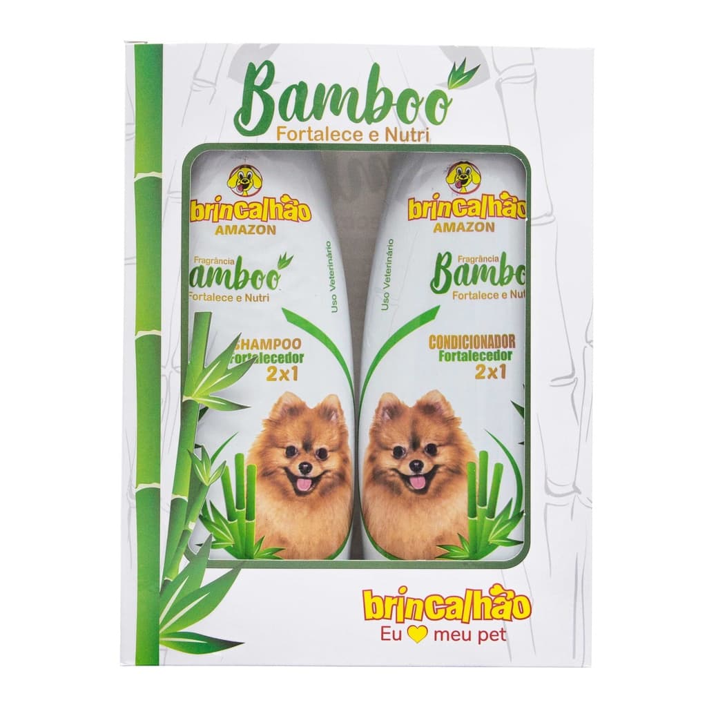 Kit Nutrição Shampoo e Condicionador Pet para Cães e Gatos Brincalhão Bamboo 500ml