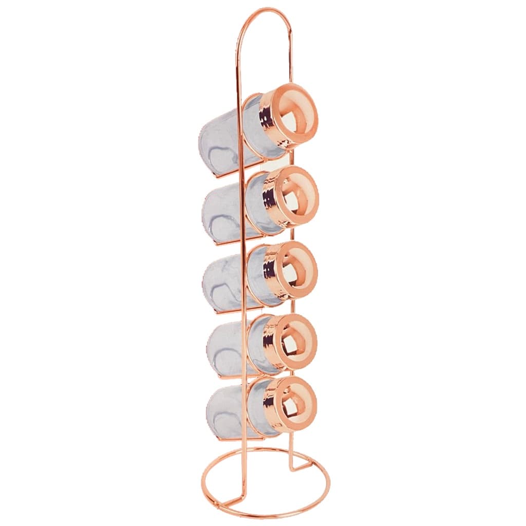 Porta Temperos Com 5 Peças 90 ML Suporte Metal Vertical Gold Rosê Conserva Condimentos