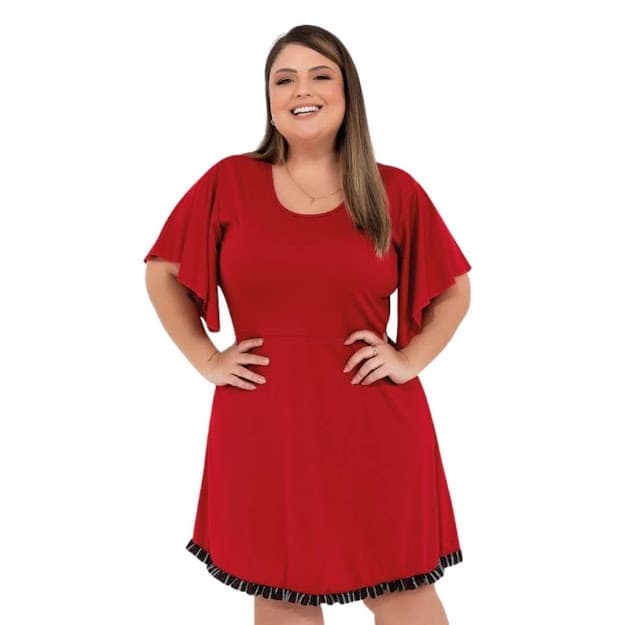 Vestido Com Mangas Amplas Plus Size