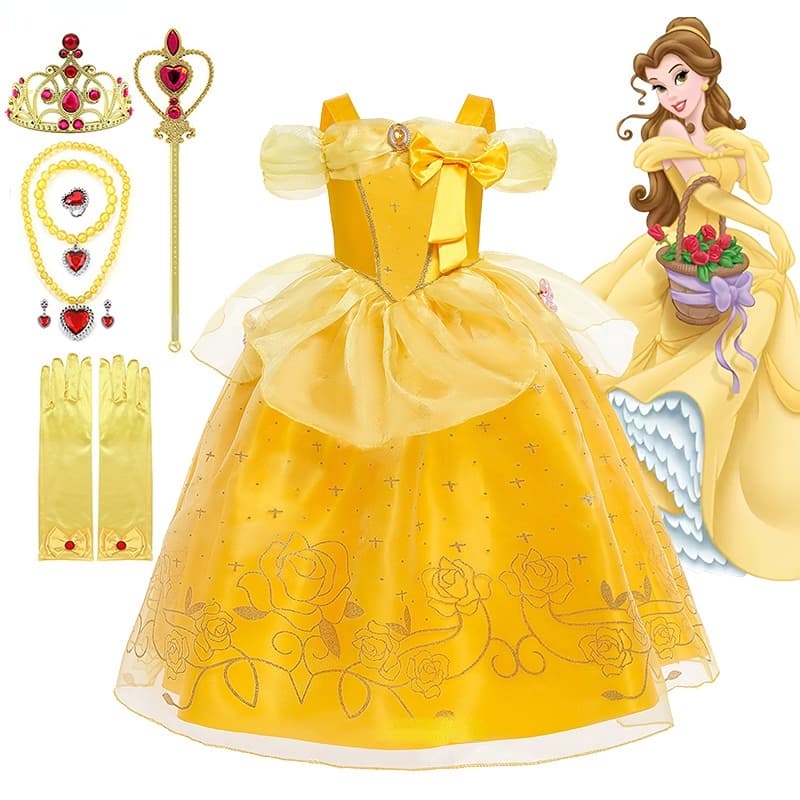Vestido Belle Para Princesa Menina Kids De Bola Floral Criança Cosplay Traje De Beleza Disney Fancy Party Clothing For Q34