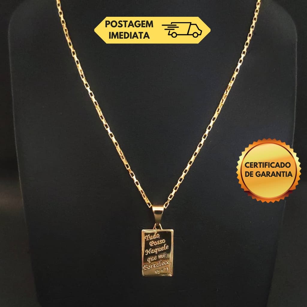 colar masculino banhado a ouro "Tudo posso"