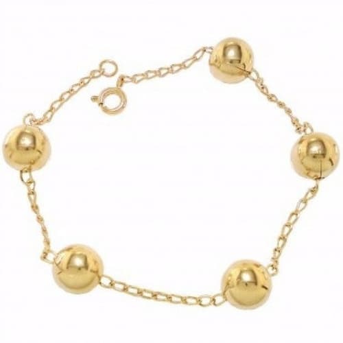 Pulseira Feminina 5 Bolas Lisa 12mm Folheado A Ouro 18k