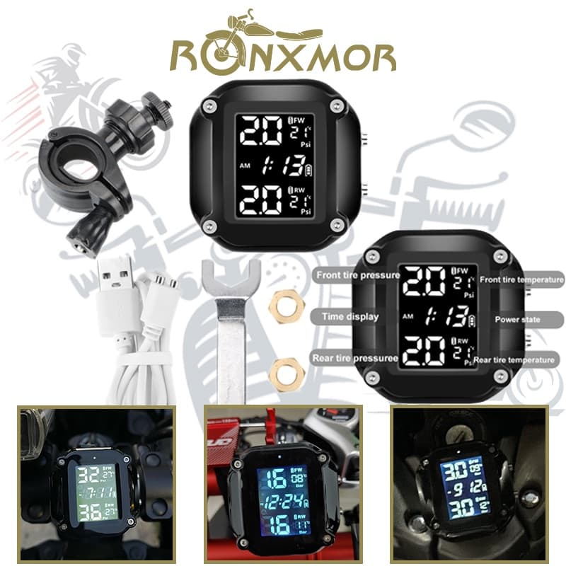 Monitor De Pressão Dos Pneus Da Motocicleta E-Bike Detecção Display LCD Sem Fio TPMS Testador De Temperatura 2 Sensor Di