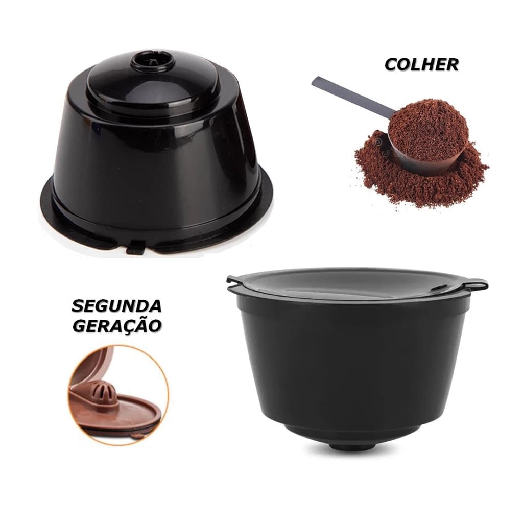 3 Cápsulas Dolce Gusto Reutilizáveis Segunda Geração Preta Com colher