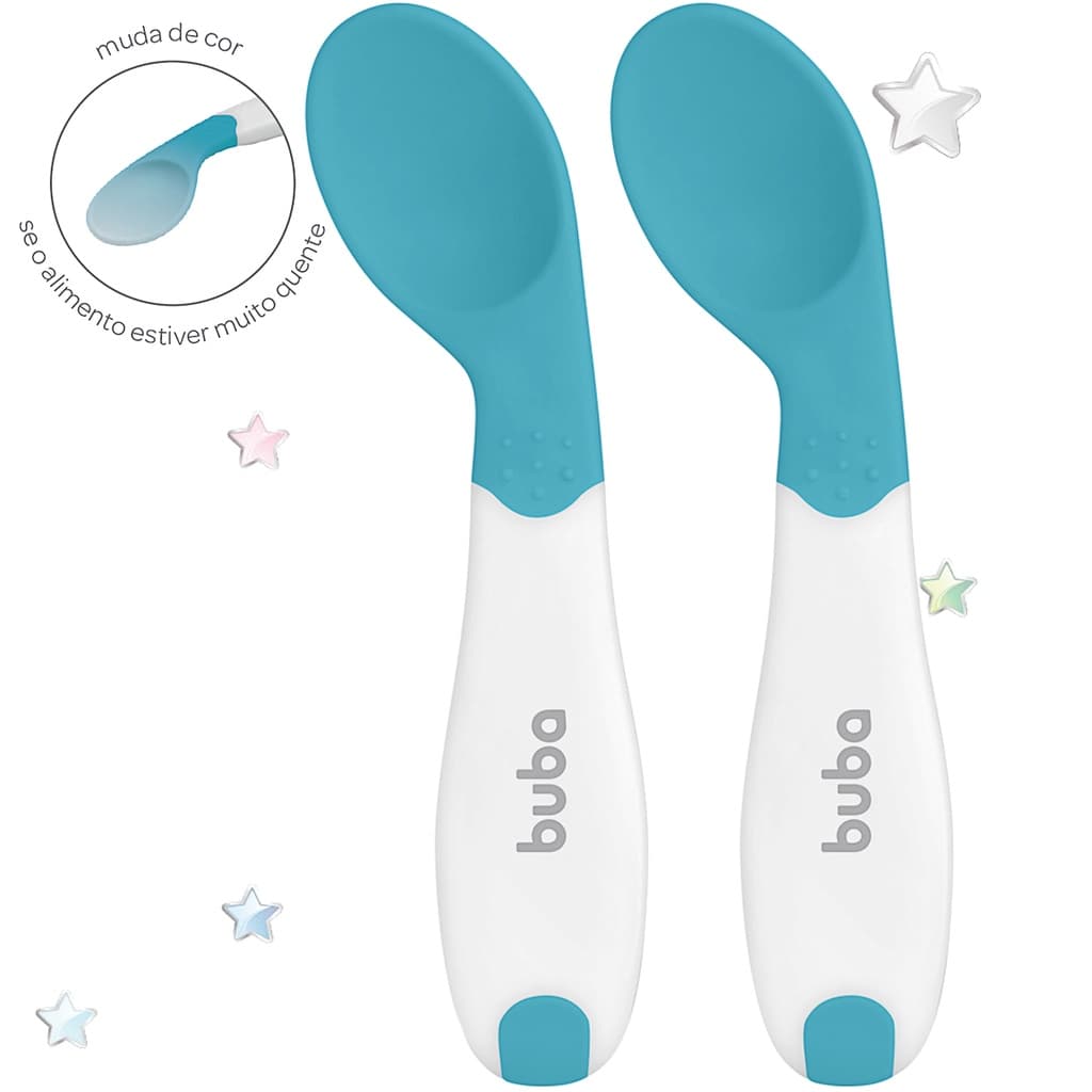 KIT COLHER DE TREINAMENTO TERMOSSENSIVEL 2 PECAS AZUL Buba