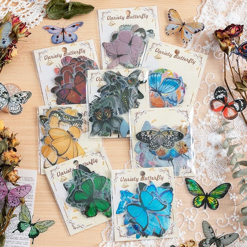 ENWEI 40 Pcs [Série Borboleta Variedade] Adesivos Para Diário Vintage De Papel Adesivo À Prova D'água Material De Raspadores Kit De Livro De Raspagem
