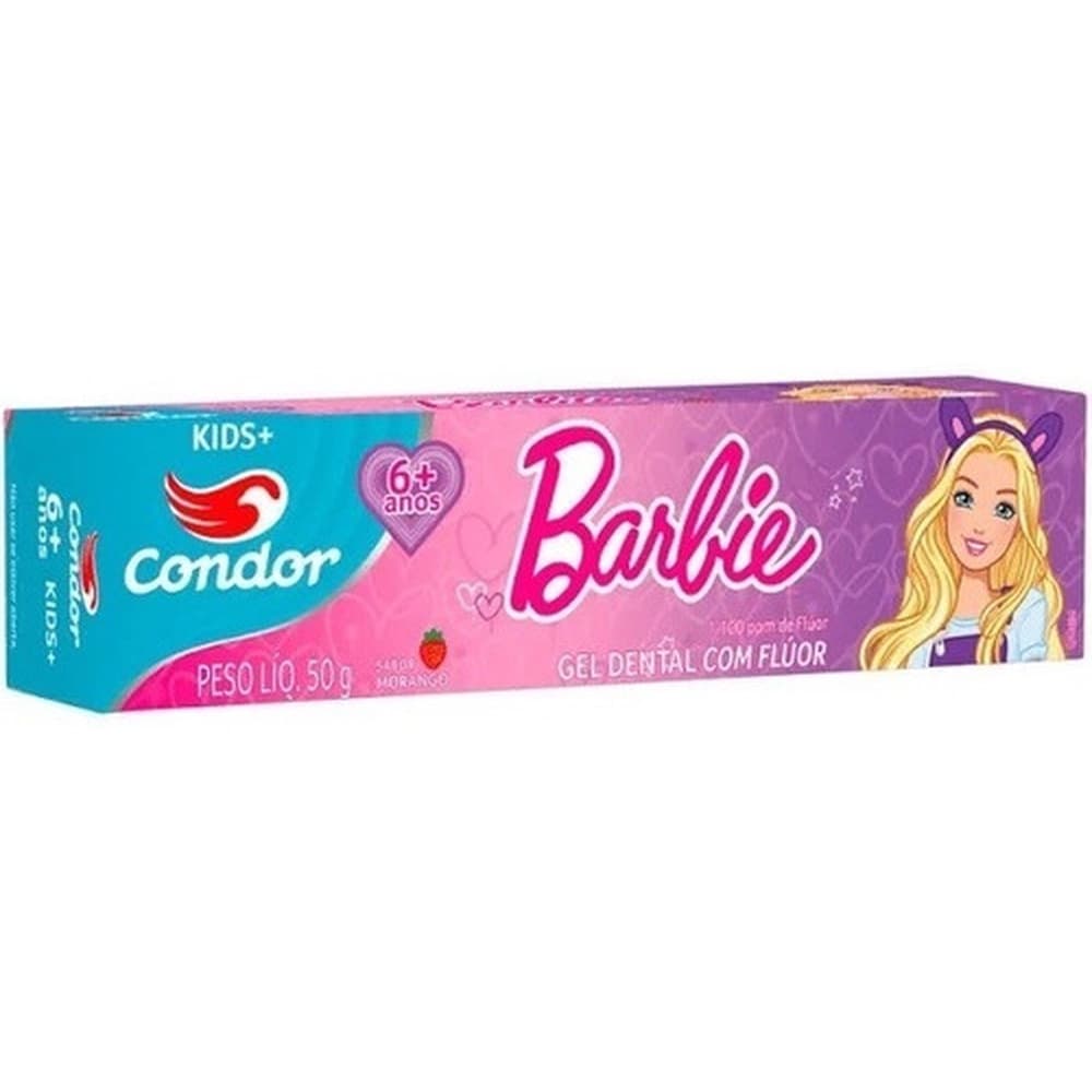 Gel Dental Kids+ Com Flúor Barbie Morango 50g +6 Condor