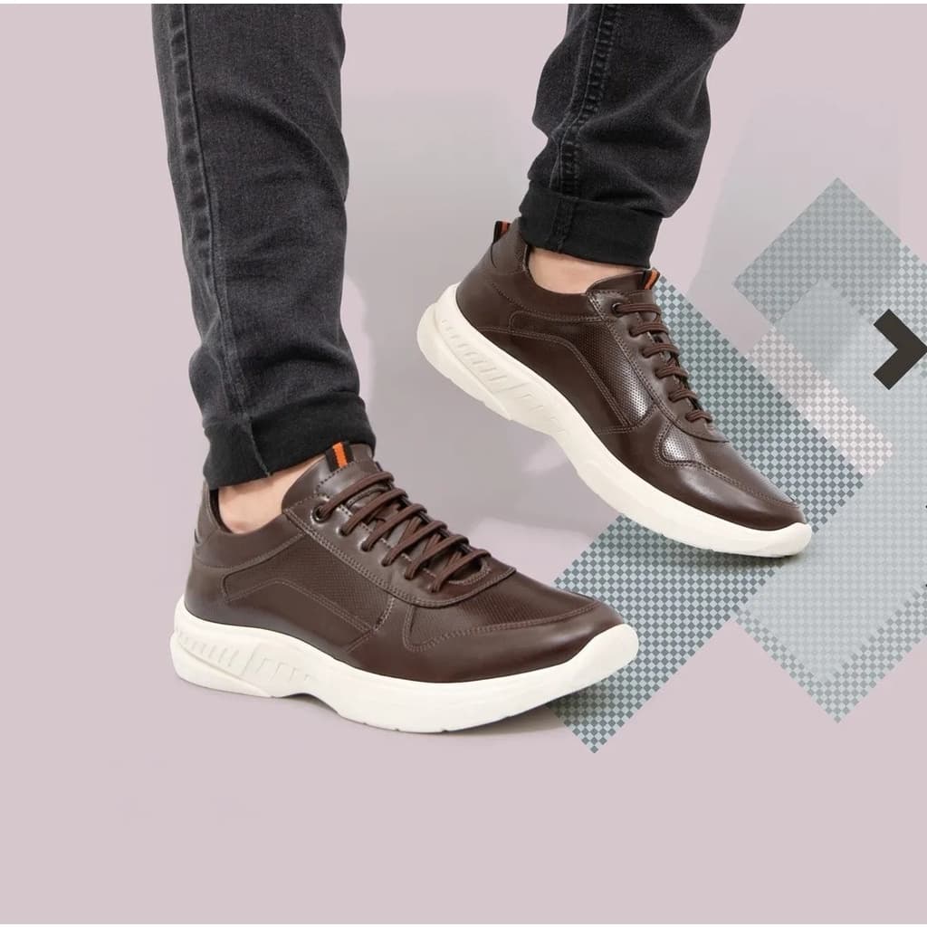 Tênis Masculino Sola Alta Couro Premium Design Casual Homem Moderno Modelo Social E Despojado