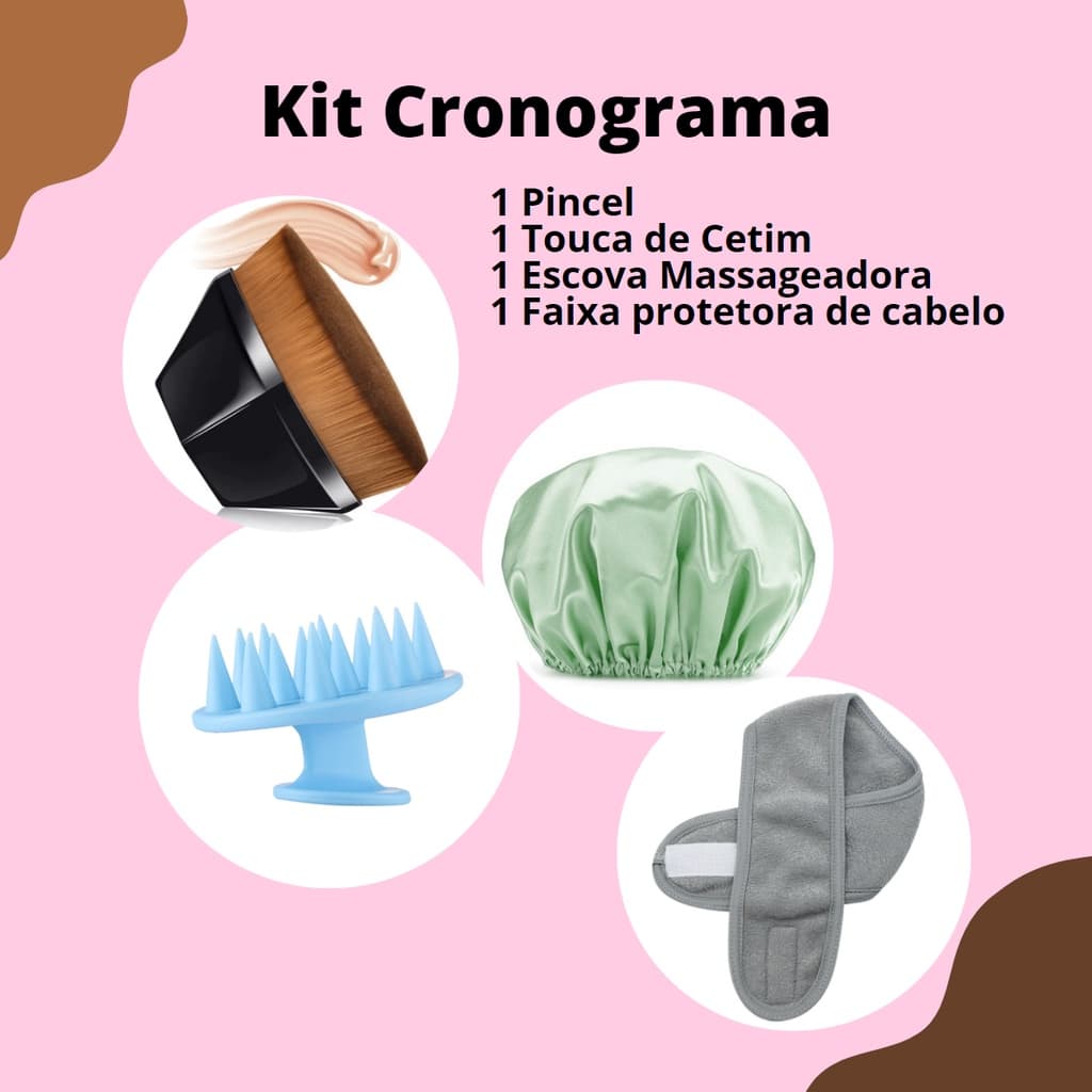 Kit Auto Cuidado 1 Pincel + Escova Massageadora + 1 Faixa de Cabelo e Touca de Cetim