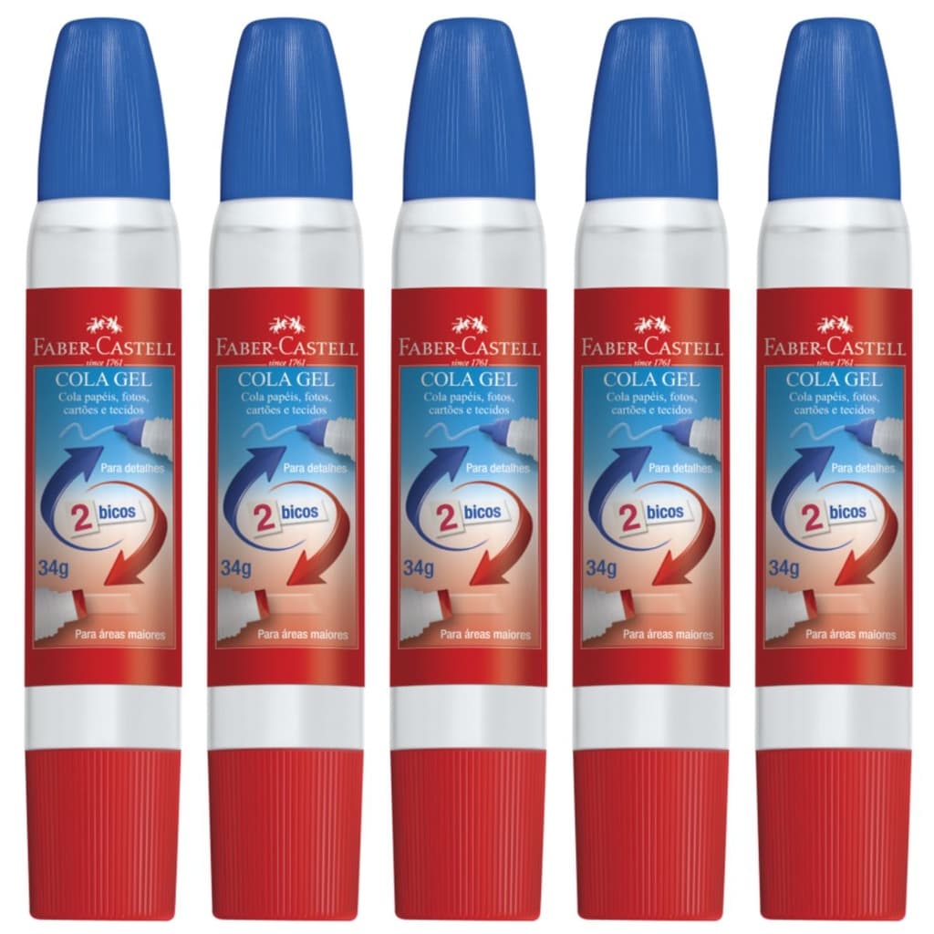 Cola Gel Faber Castell 2 Bicos Escola Artes Transparente Kit