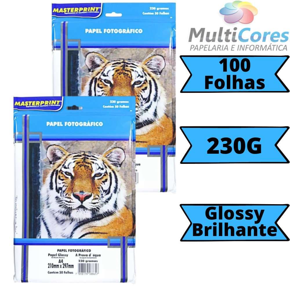 Papel Fotográfico A4 Glossy 230g Premium Brilho MasterPrint 100 Folhas