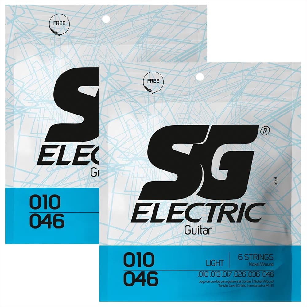 Kit Com 02 Encordoamentos Cordas Nickel Wound Para Guitarra Eletrica Sg 010