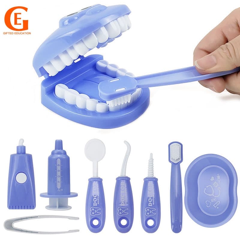 9Pcs Crianças Aprendem A Escovar Os Dentes Médico De Brinquedo Finjam Brincar De Jogo Habilidades De Vida Montessori Brinquedos Educativos Precoces