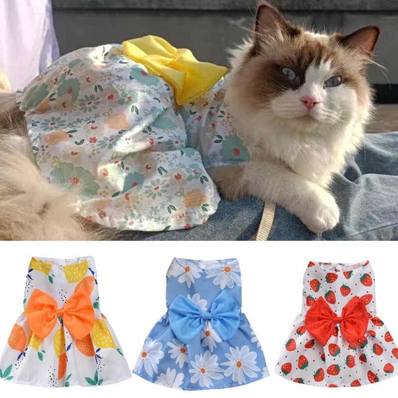 Verão Fino Sphynx Cat Saia De Cachorro Vestido Fofo Estampa Roupas De Pet Para Pequenos Gatos Traje Poodle mascotas