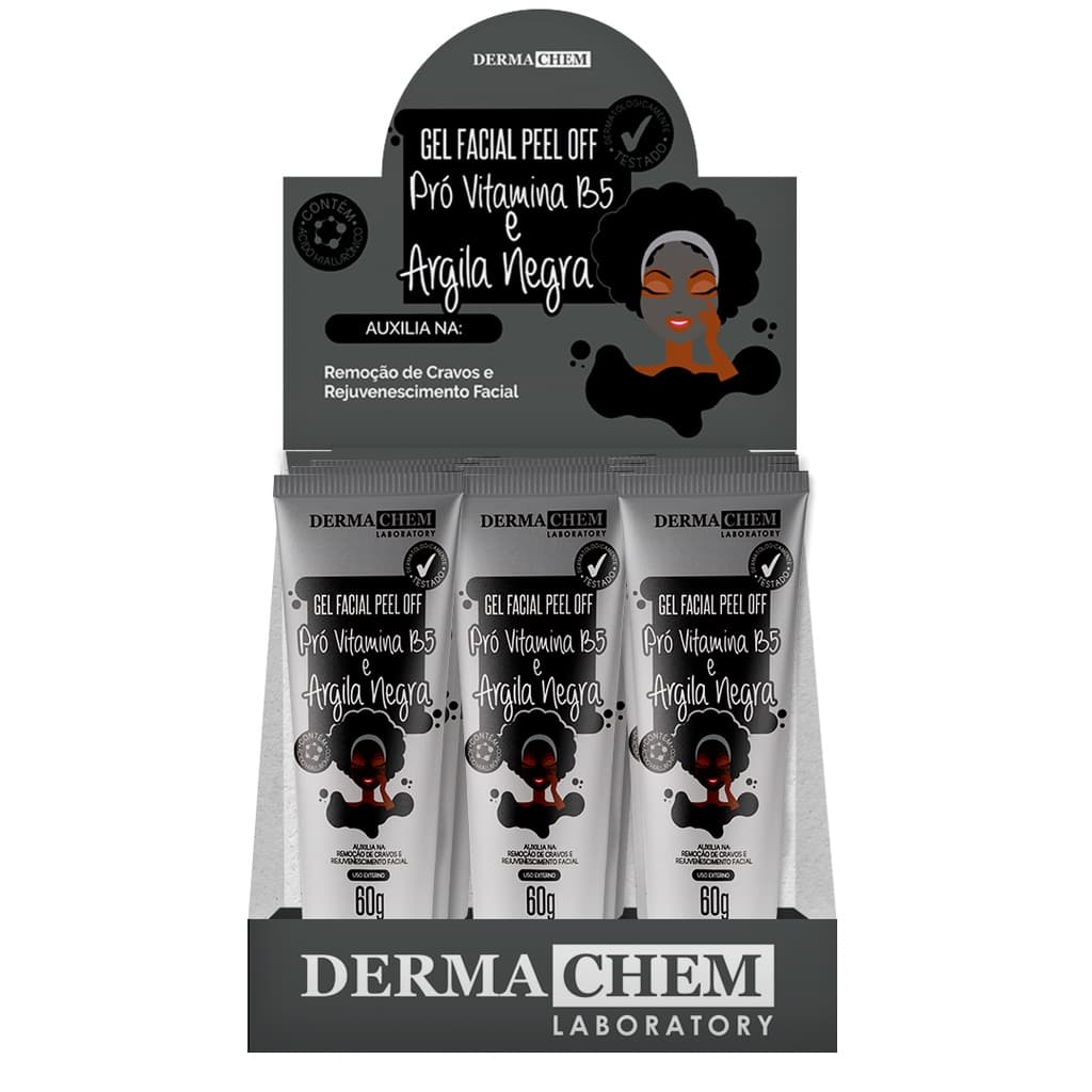 Gel Facial Remoção de Cravos - Box com 9 unidades  Peel Off Pró Vitamina B5 e Argila Negra Dermachem