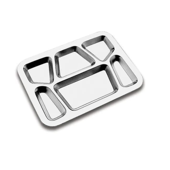 Bandeja Retangular com 6 Divisões em Aço Inox