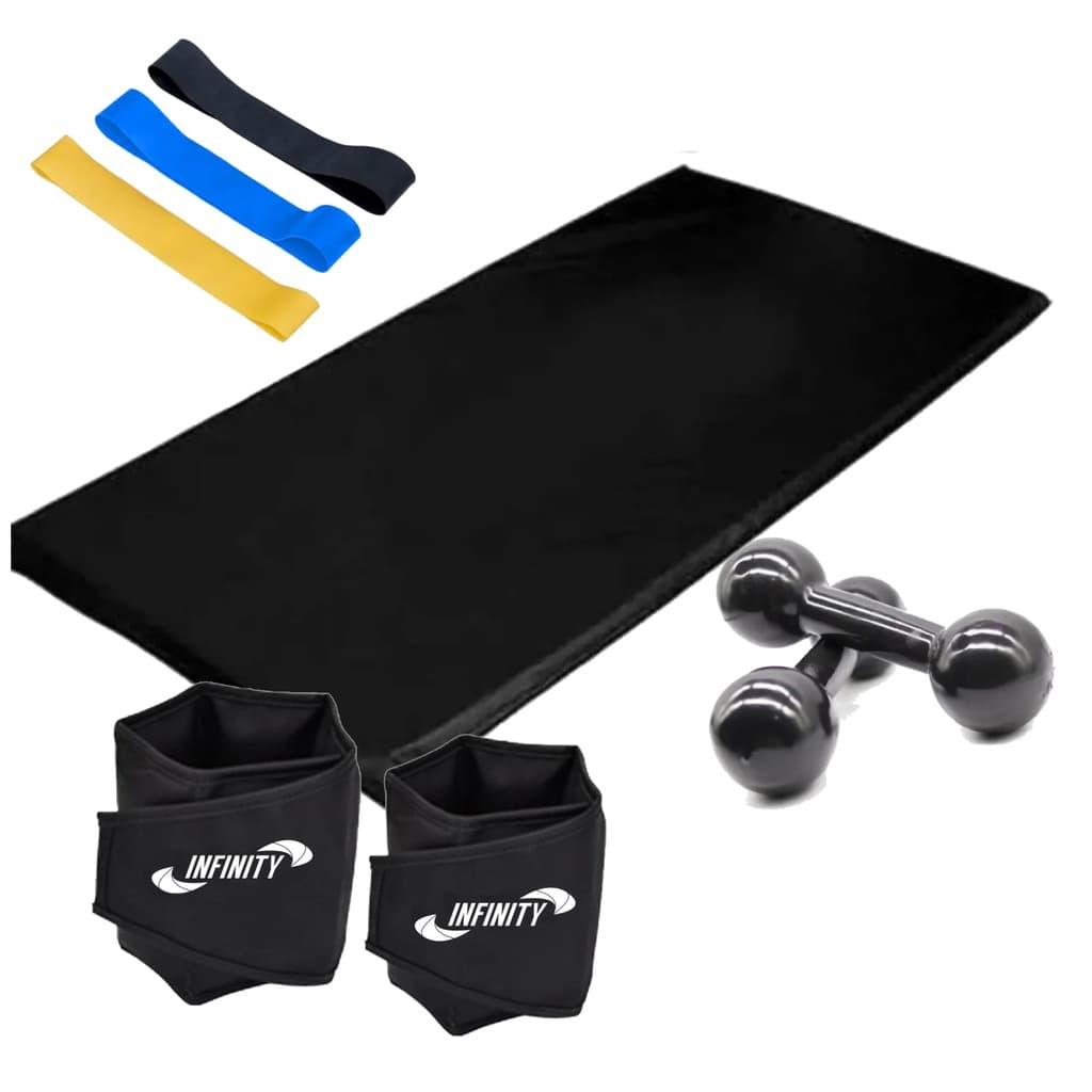 Kit  Academia em Casa - Caneleira 2 Kg- Par + Colchonete + Kit Mini Band + Par Halter Peso 2 Kg