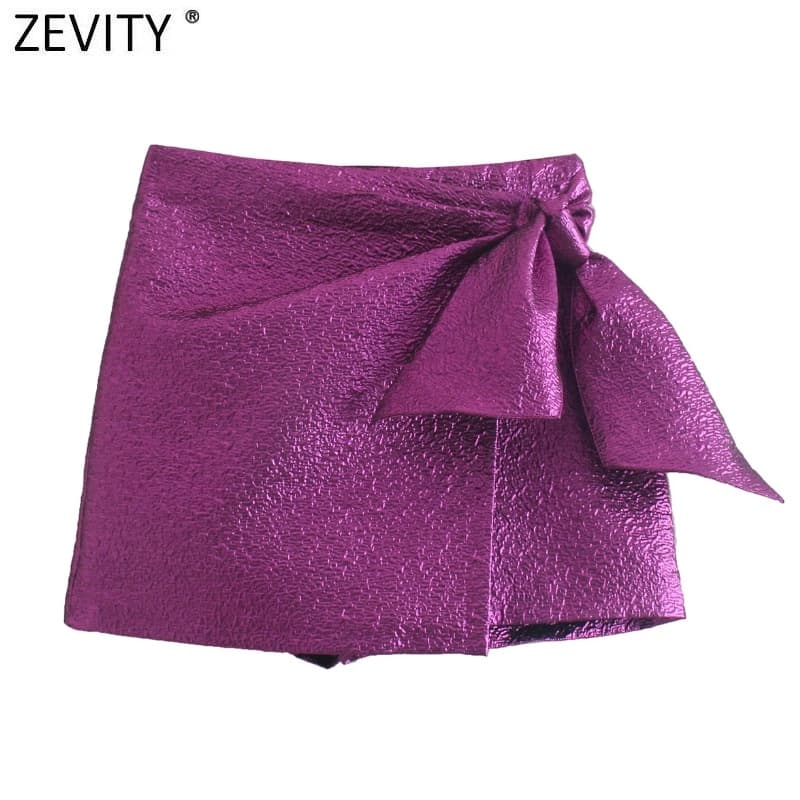 Zevity novo feminino rua alta arco decorativo texturizado roxo shorts saias senhoras zíper moda shorts